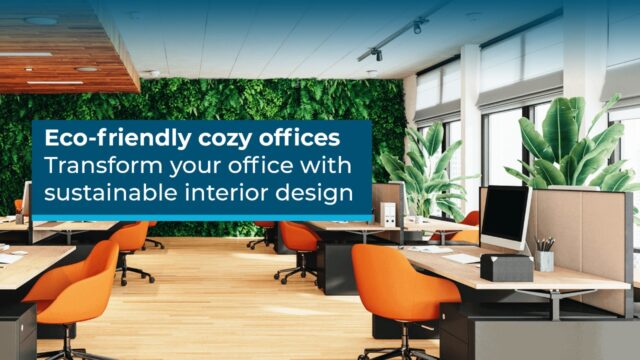 Eco-friendly cozy office interiors in Kuwait featuring sustainable materials and modern design for a productive workspace
