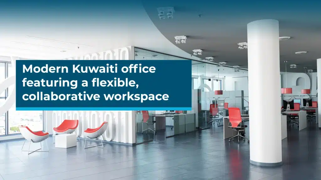 Modern Kuwaiti office featuring a flexible, collaborative workspace